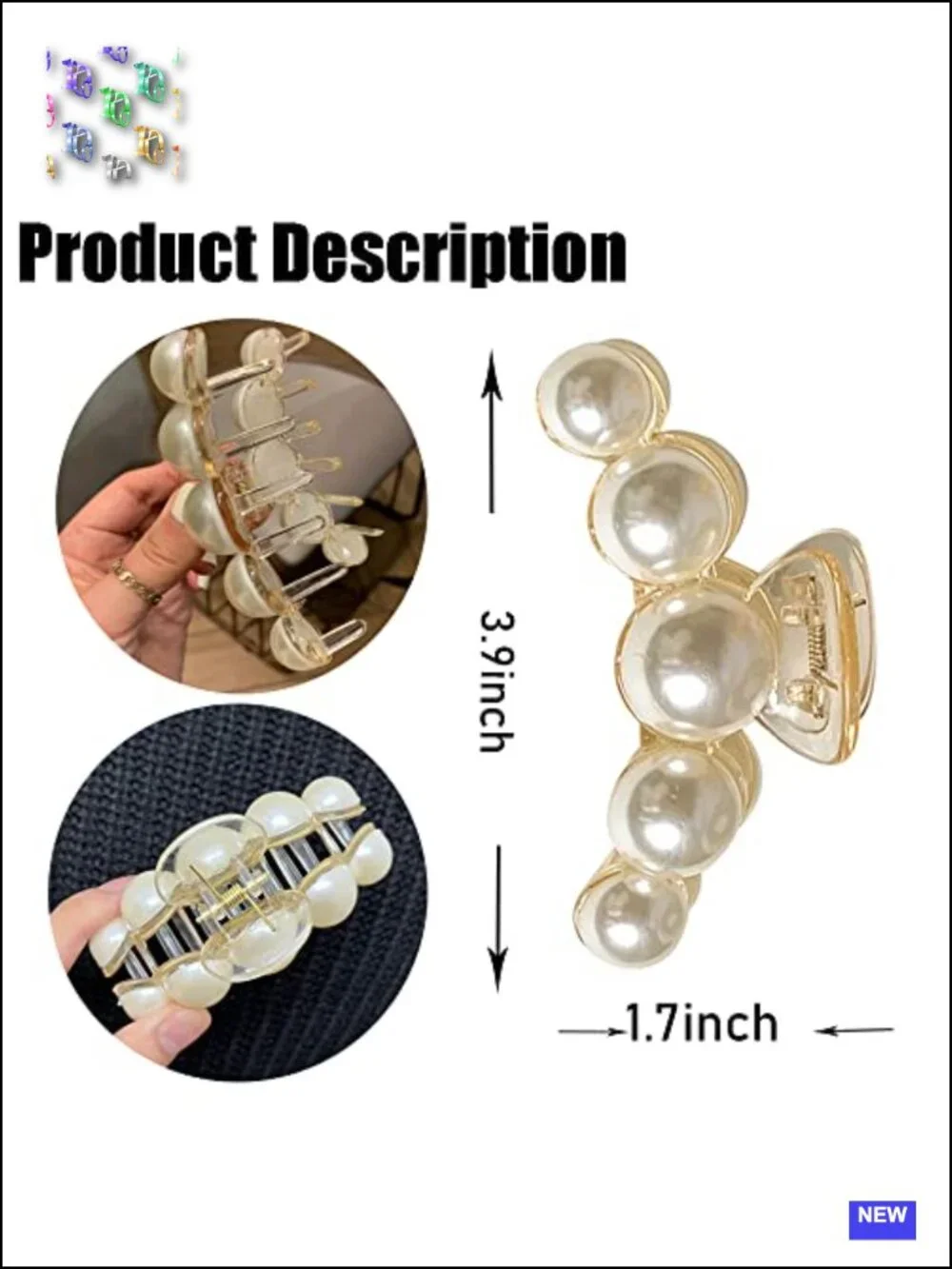 Large Pearl Hair Claw Clips for Strong Hold - Nonslip Jaw Clips for Thick/Thin